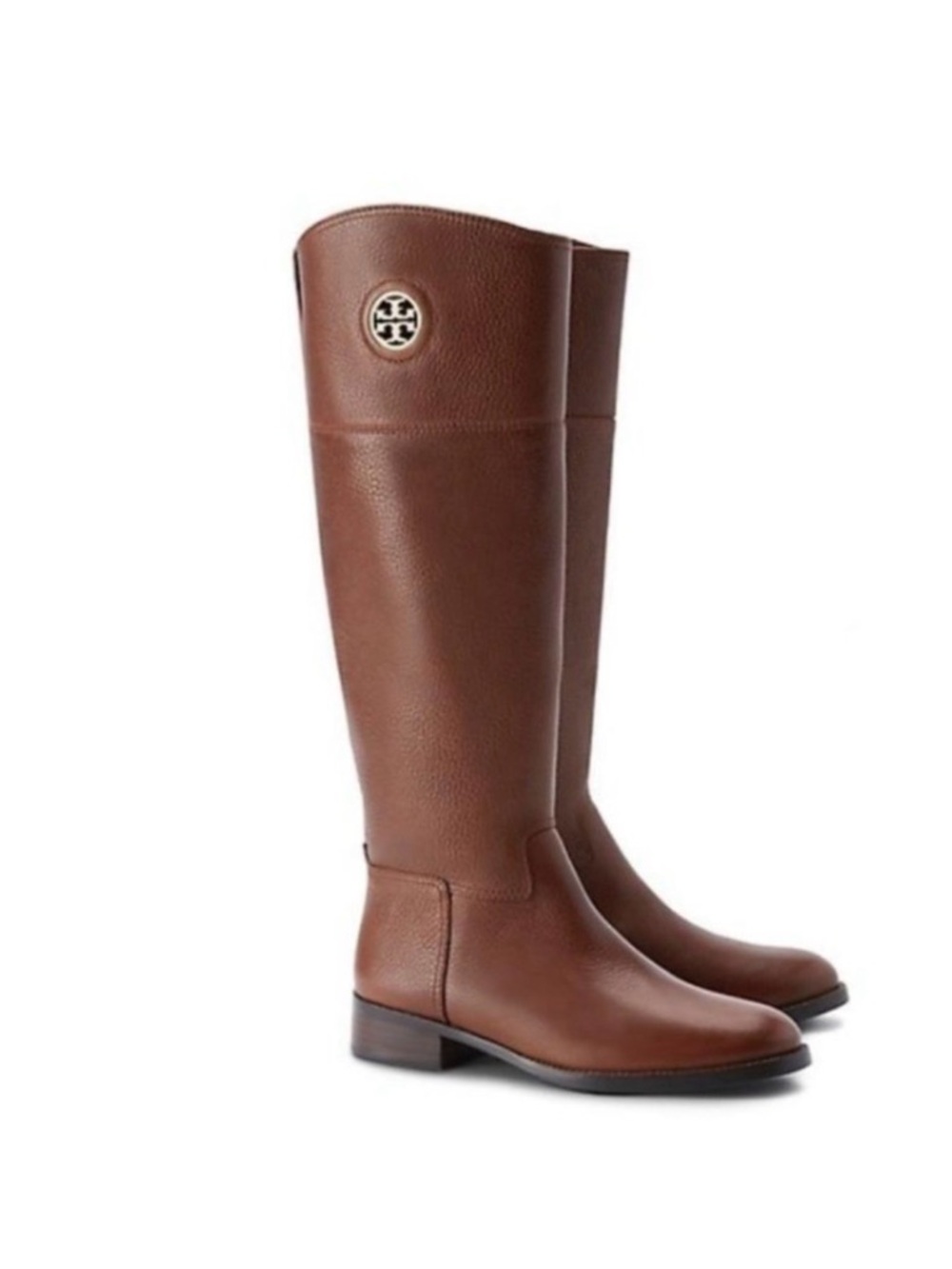 Tory Burch Chestnut Brown Leather Knee Junction Boots with Gold Logo Medallion - Picture 12 of 12